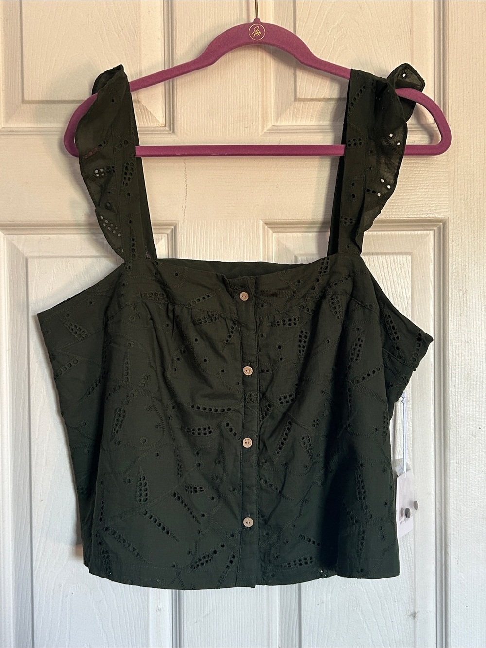 NWT LC Lauren Conrad genesis green button front ruffled shoulder tank top XL - Picture 2 of 6